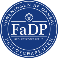 FaDP logo reg psykoterapeut blå hvid